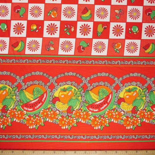 MANTELERIA ESTAMPADA ROJO MARTE CUADRITOS Y FRUTAS