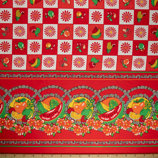 MANTELERIA ESTAMPADA ROJO MARTE CUADRITOS Y FRUTAS