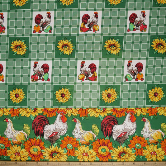 MANTELERIA ESTAMPADA VERDE FRIJOL CON GALLINITAS