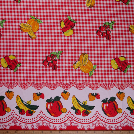 MANTELERIA ESTAMPADA ROJO MARTE CUADRILLE Y FRUTAS