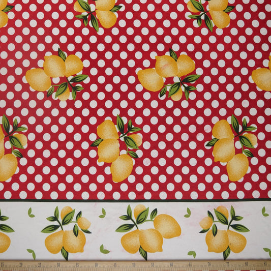 MANTELERIA ESTAMPADA ROJO CARMESI MOTAS Y FRUTAS