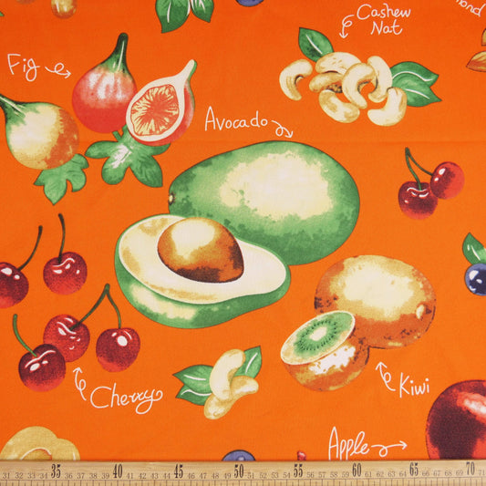 MANTELERIA ESTAMPADA NARANJA EXUBERANTE CON AGUACATES