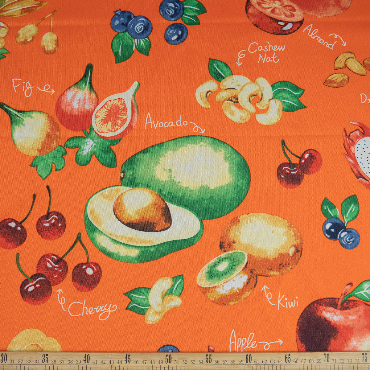 MANTELERIA ESTAMPADA NARANJA EXUBERANTE CON AGUACATES