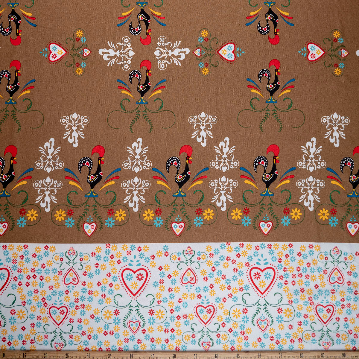 MANTELERIA ESTAMPADA MARRON CARIBOU GUARDAS Y FLORECITAS