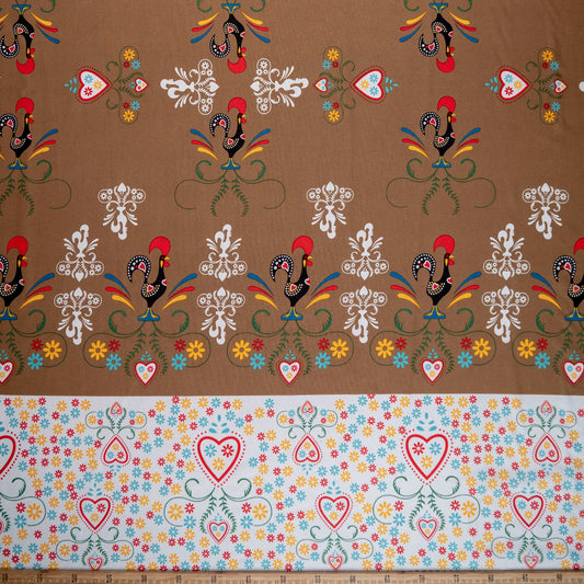 MANTELERIA ESTAMPADA MARRON CARIBOU GUARDAS Y FLORECITAS