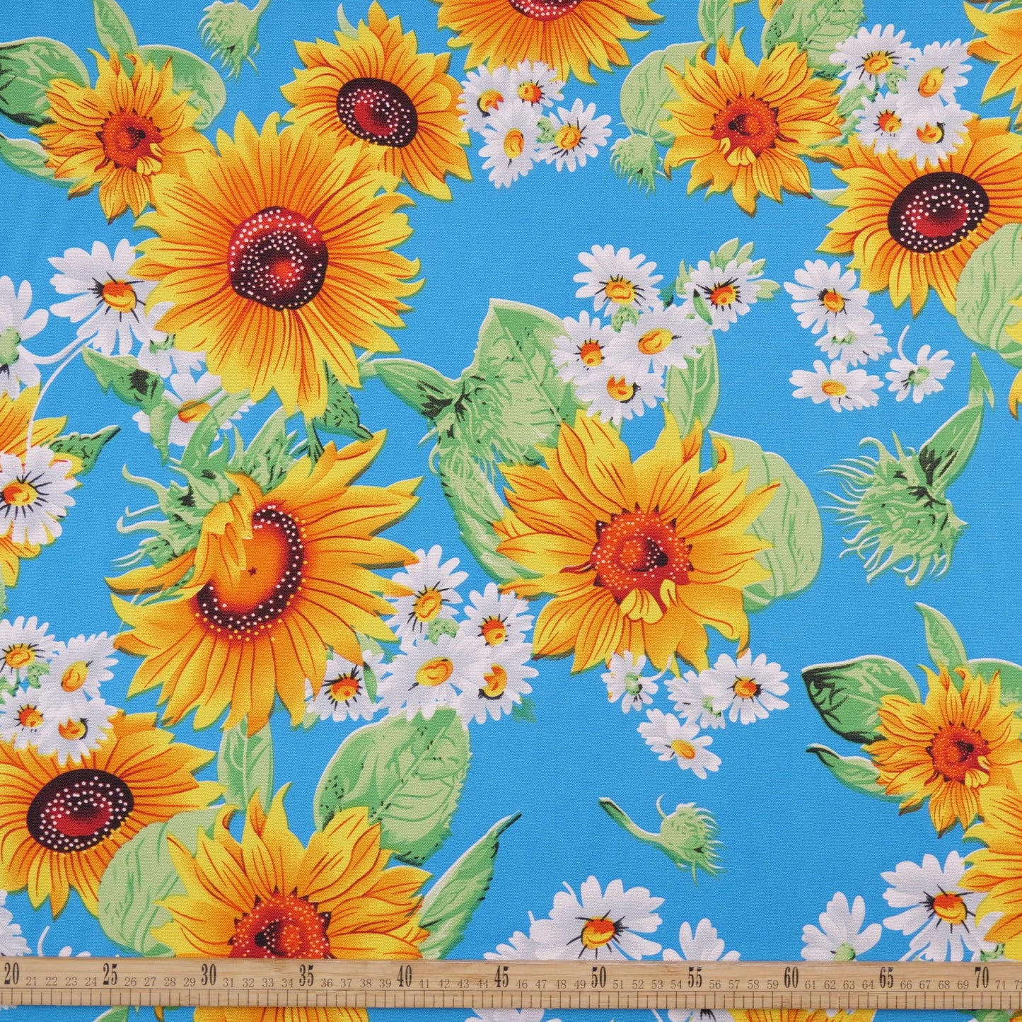 MANTELERIA ESTAMPADO TURQUESA CYAN GIRASOLES Y MARGARITAS