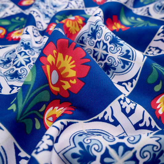 MANTELERIA ESTAMPADA AZUL SURF AZULEJOS