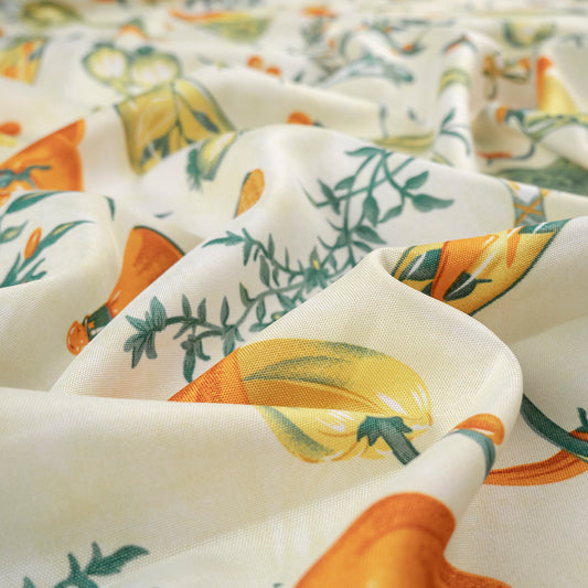 MANTELERIA ESTAMPADO BEIGE CREMA BOTANICAS CULINARIAS