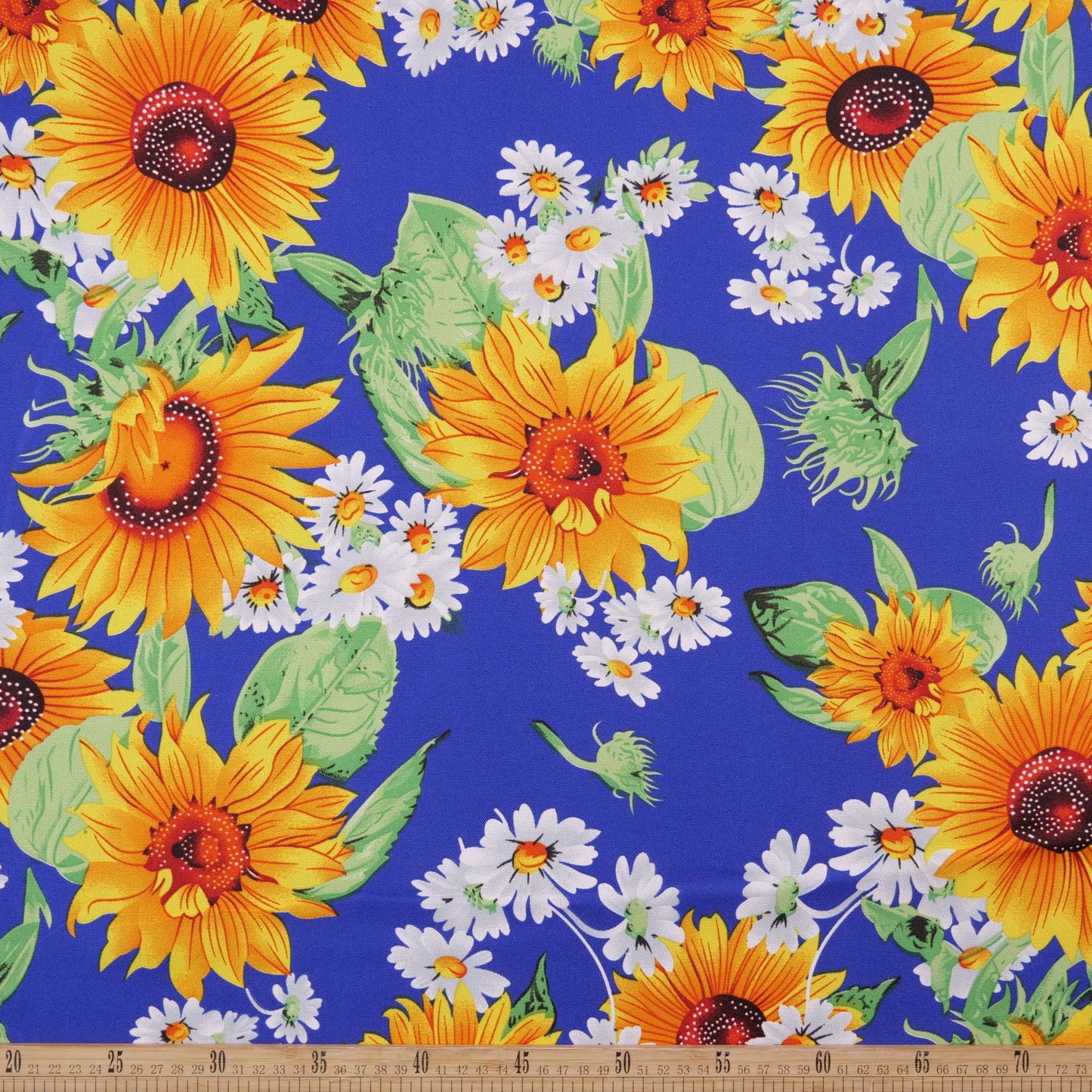 MANTELERIA ESTAMPADO AZUL OLIMPIA CON GIRASOLES Y MARGARITAS