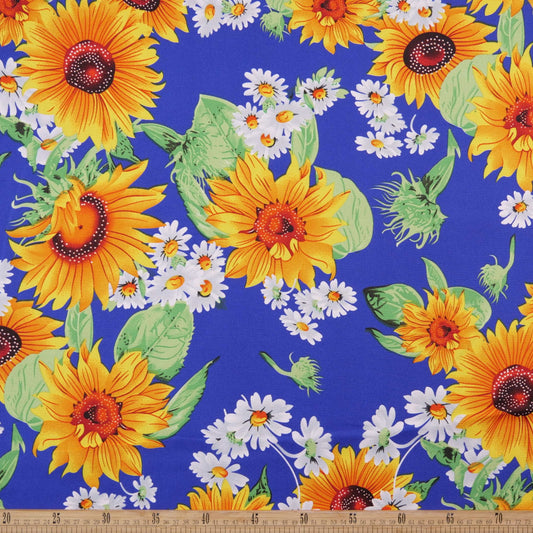 MANTELERIA ESTAMPADO AZUL OLIMPIA CON GIRASOLES Y MARGARITAS