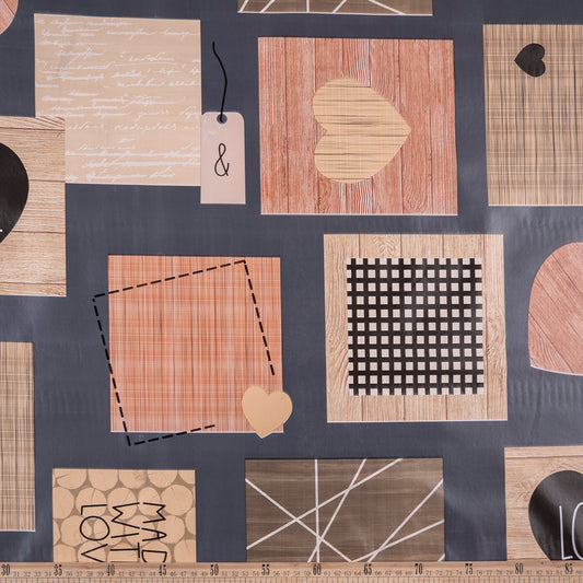 PVC DOBLE ESTAMPADO MARRON OJO TIGRE CORAZONES