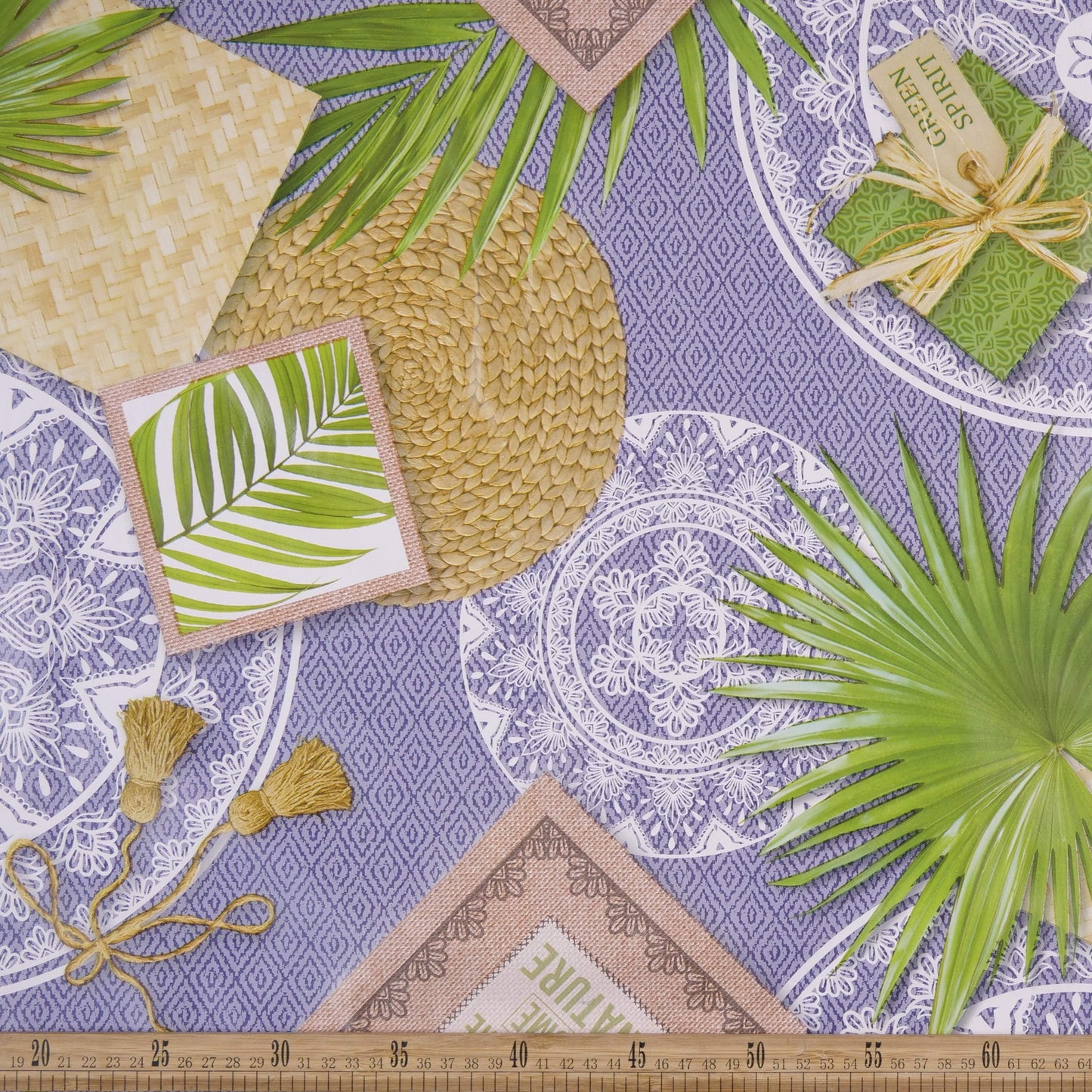 PVC DOBLE ESTAMPADO AZUL MOONLIGHT CON HOJAS