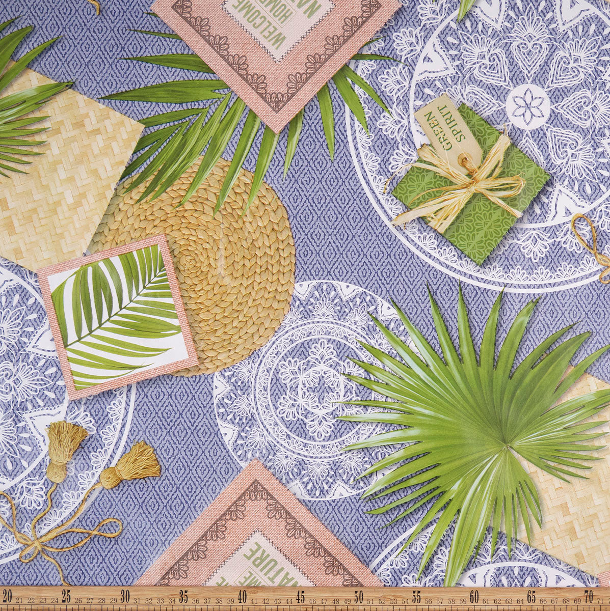 PVC DOBLE ESTAMPADO AZUL MOONLIGHT CON HOJAS