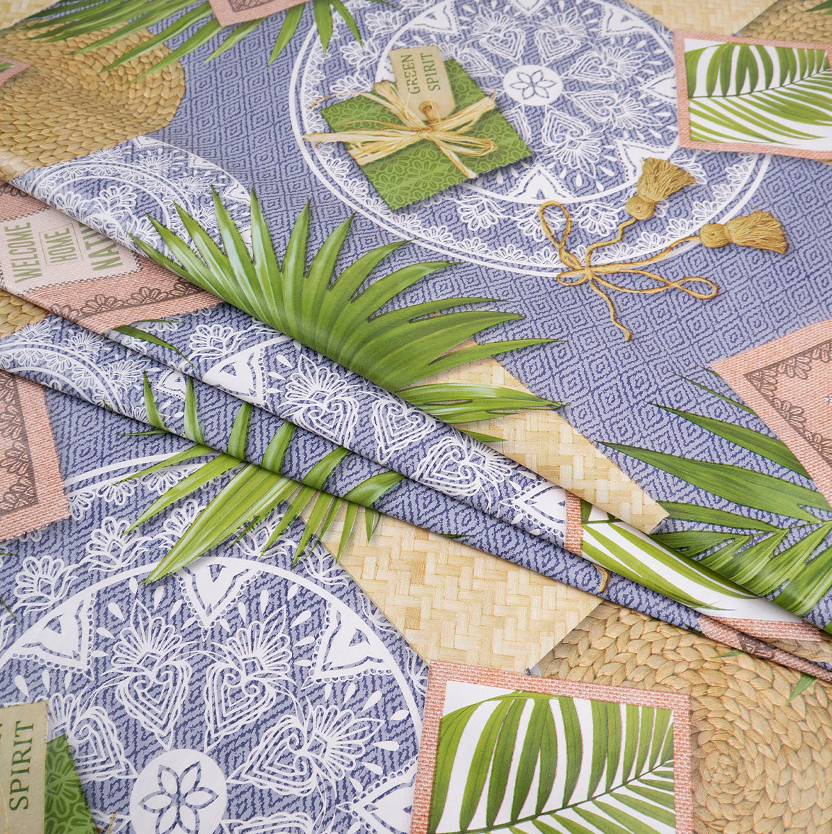 PVC DOBLE ESTAMPADO AZUL MOONLIGHT CON HOJAS