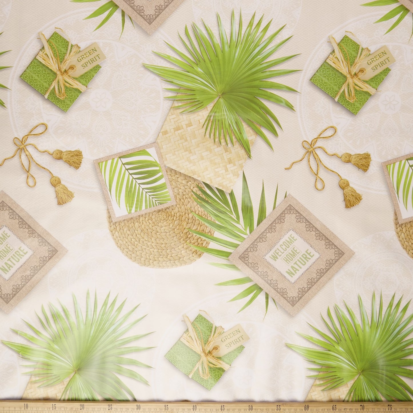 PVC DOBLE ESTAMPADO BEIGE NATURAL CON HOJAS