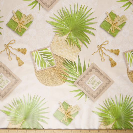 PVC DOBLE ESTAMPADO BEIGE NATURAL CON HOJAS