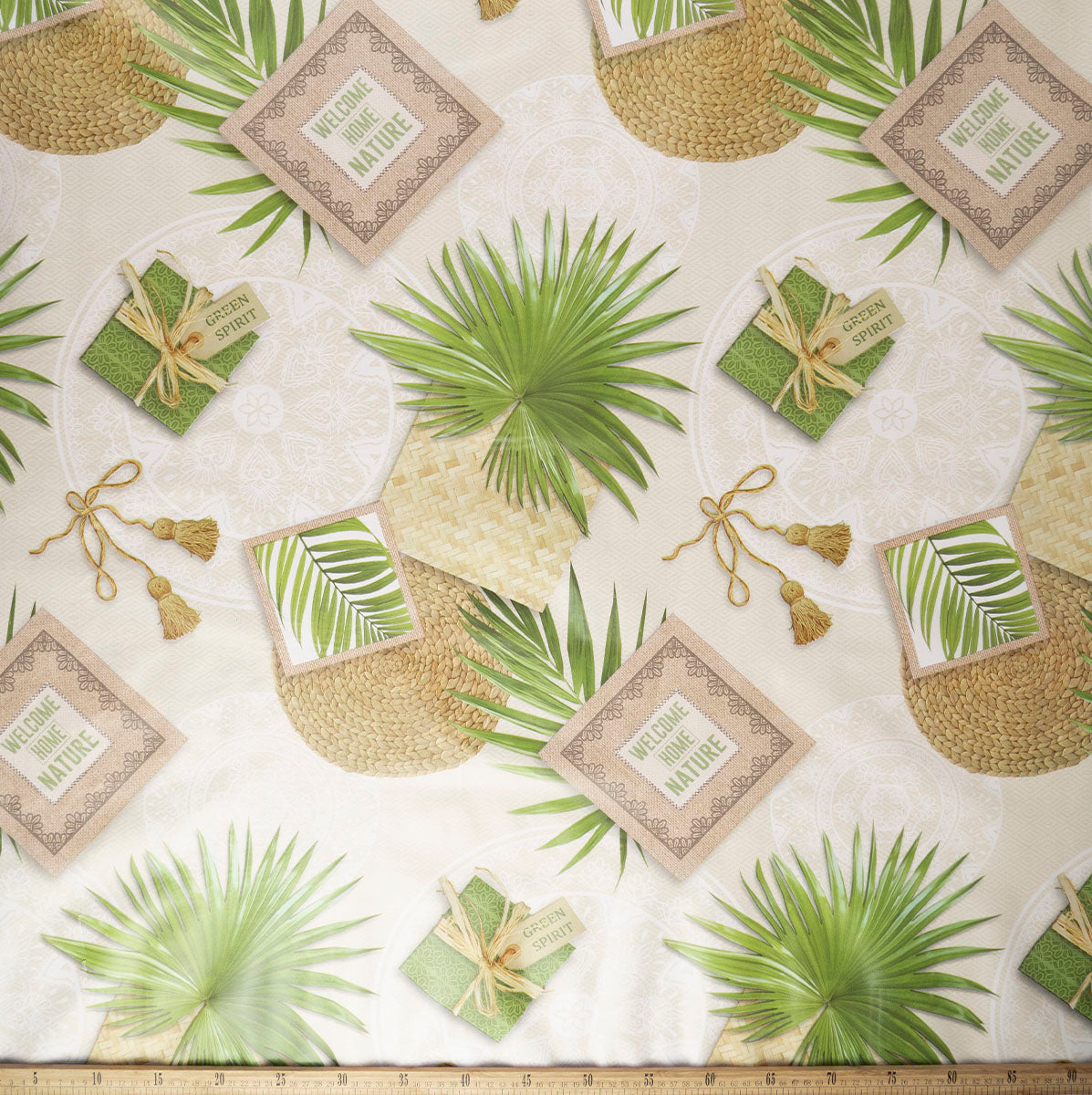 PVC DOBLE ESTAMPADO BEIGE NATURAL CON HOJAS