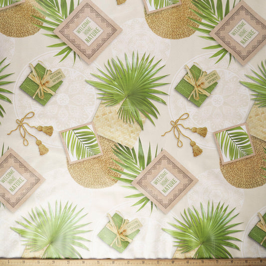 PVC DOBLE ESTAMPADO BEIGE NATURAL CON HOJAS