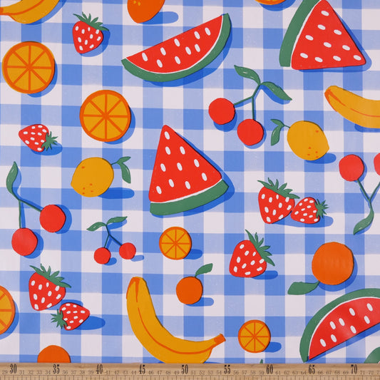PVC DOBLE ESTAMPADO AZUL PLACID CUADRILLE FRUTAS