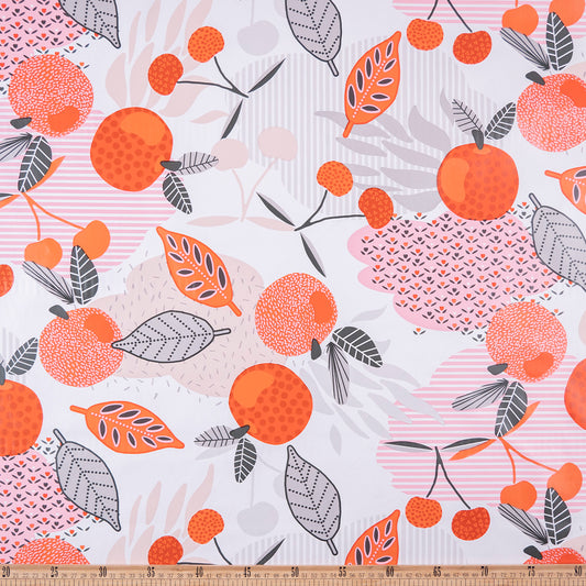 PVC DOBLE ESTAMPADO ROJO CARMESI CON NARANJAS