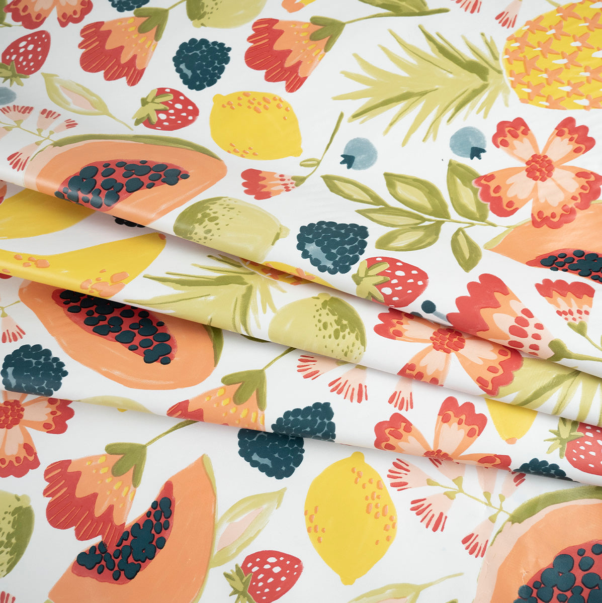 PVC DOBLE ESTAMPADO BLANCO BRILLANTE FRUTAS