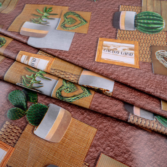 PVC DOBLE ESTAMPADO MARRON ARCILLA CACTUS