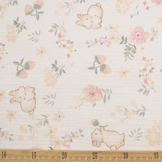 BABY COTTON INFANTIL BLANCO BRILLANTE BOTANICO FLORAL CON CONEJOS