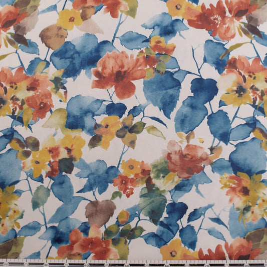 ANTISOLAR ESTAMPADO BLANCO BRILLANTE FLORAL CON HOJAS AZULES