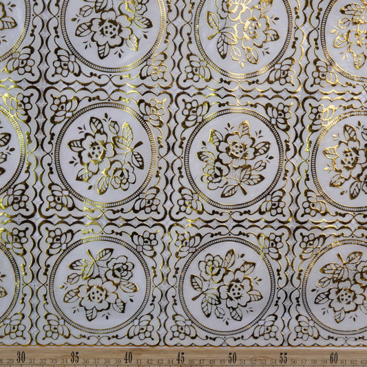 PVC DORADO CAMEL CARAMELO CON ROSAS