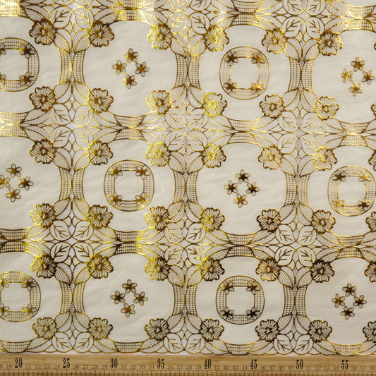 PVC DORADO CAMEL CARAMELO AZULEJOS ROSAS Y HOJAS