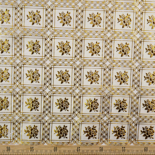 PVC DORADO CAMEL CARAMELO AZULEJOS ROSAS