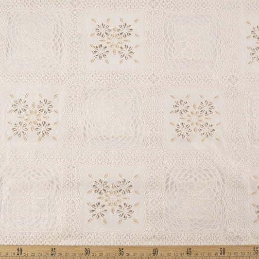 PVC JACQUARD NATURAL PERGAMINO CON FLORES