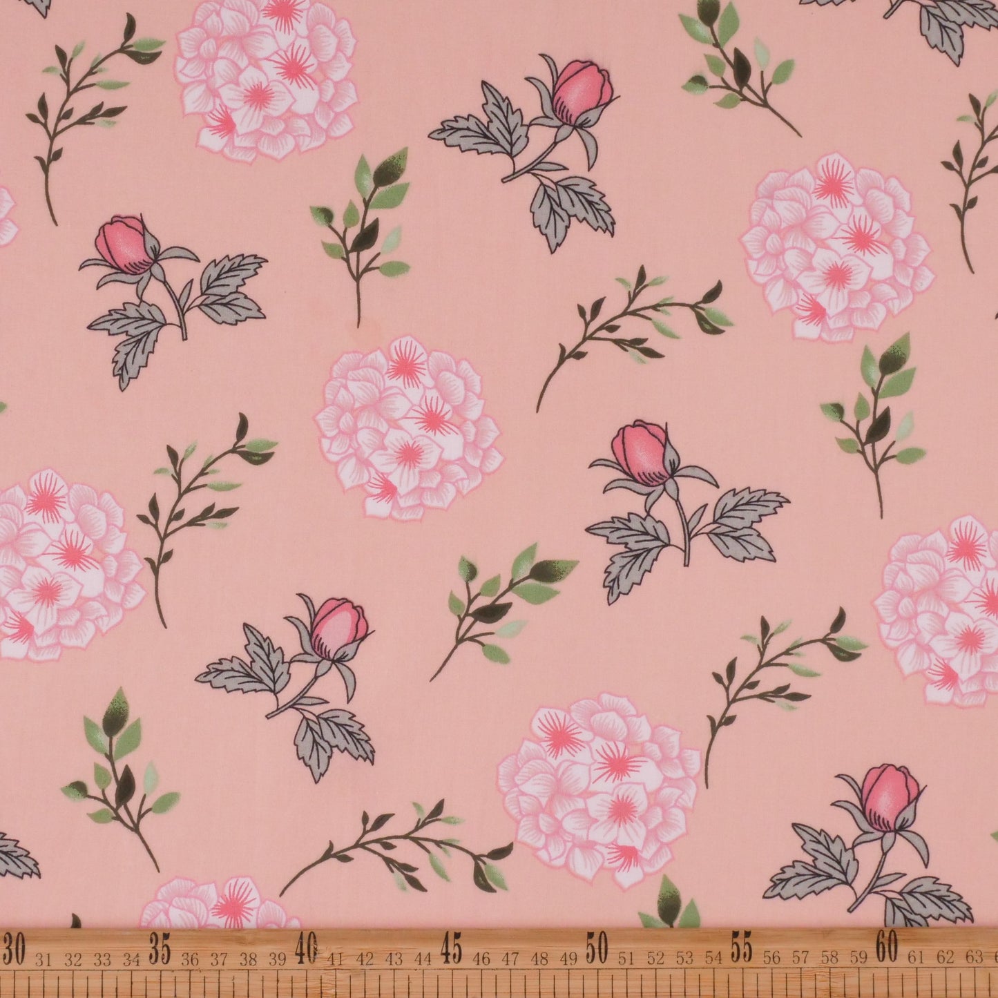 PERCAL TC ESTAMPADO XL SALMON AMANECER BOTANICO DE HORTENCIAS Y CAPULLOS