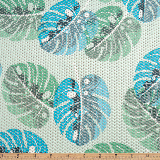 ALFOMBRA ANTIDESLIZANTE ESTAMPADO VERDE AGUA JADE HOJAS GRANDES