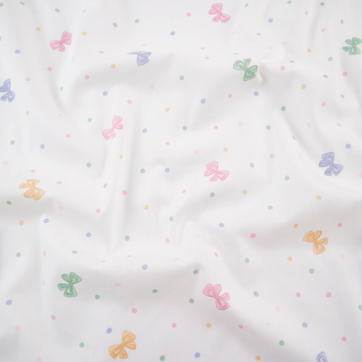 PERCAL 200 HILOS INFANTIL BLANCO BRILLANTE MOÑOS COLORIDOS