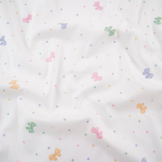 PERCAL 200 HILOS INFANTIL BLANCO BRILLANTE MOÑOS COLORIDOS