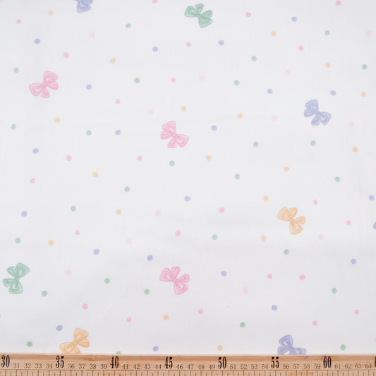 PERCAL 200 HILOS INFANTIL BLANCO BRILLANTE MOÑOS COLORIDOS