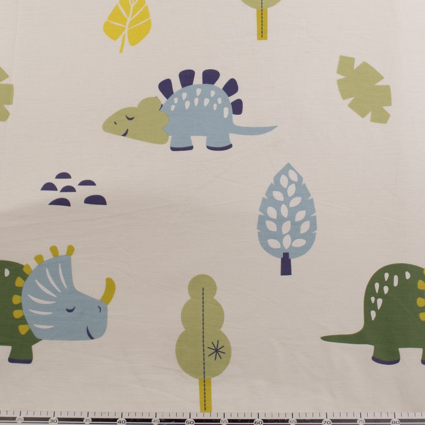 PERCAL 200 HILOS INFANTIL BLANCO BRILLANTE DINOSAURIOS