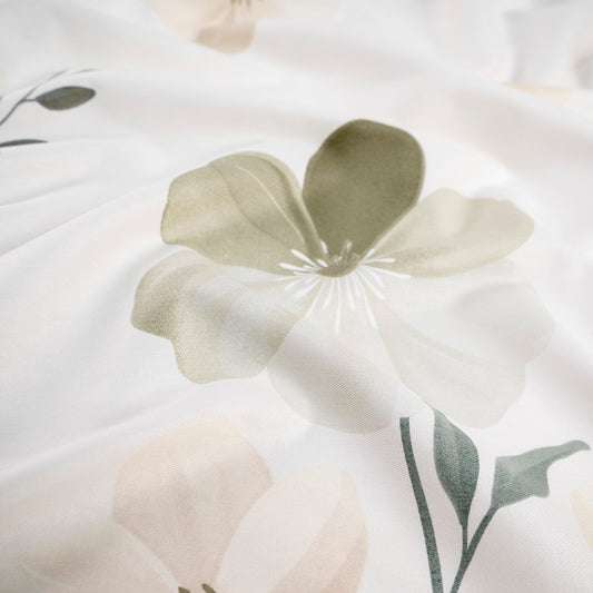 PERCAL 320 HILOS ESTAMPADA BLANCO PAPIRO FLORAL EN NATURAL