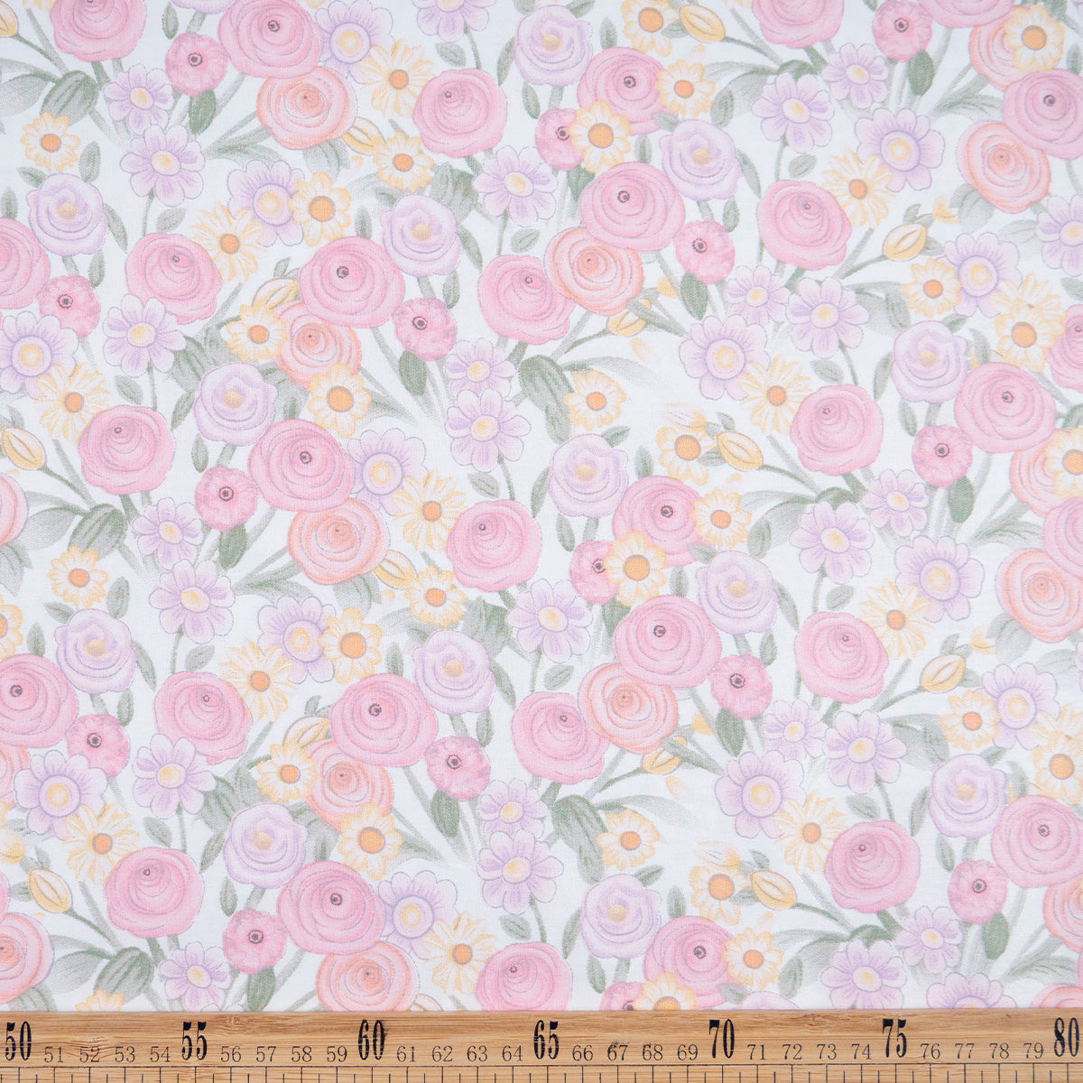 PERCAL 320 HILOS ESTAMPADA BLANCO BRILLANTE FLORES EN PASTELES