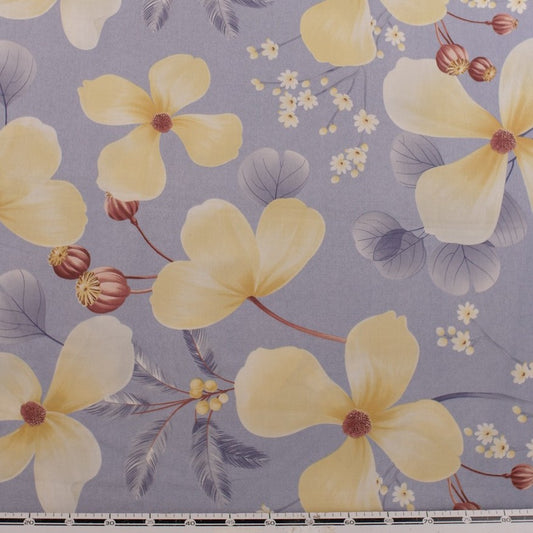 PERCAL 320 HILOS ESTAMPADA GRIS ALLOY FLORES AMARILLAS