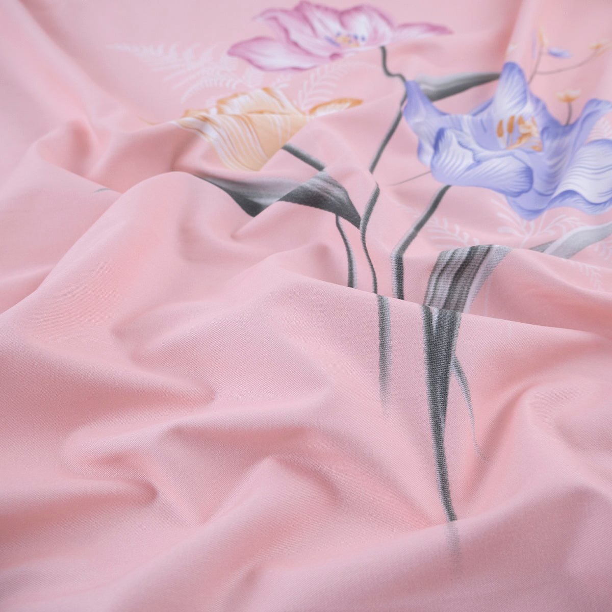 PERCAL 320 HILOS ESTAMPADA ROSA METAL CON FLORAL PASTEL