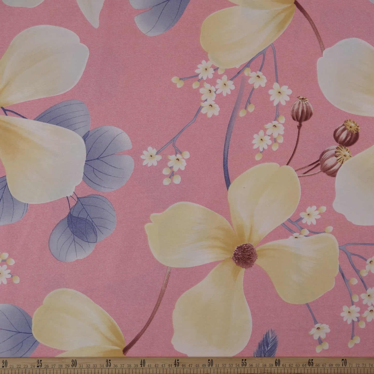 PERCAL 320 HILOS ESTAMPADA ROSA CONFETTI FLORES AMARILLAS