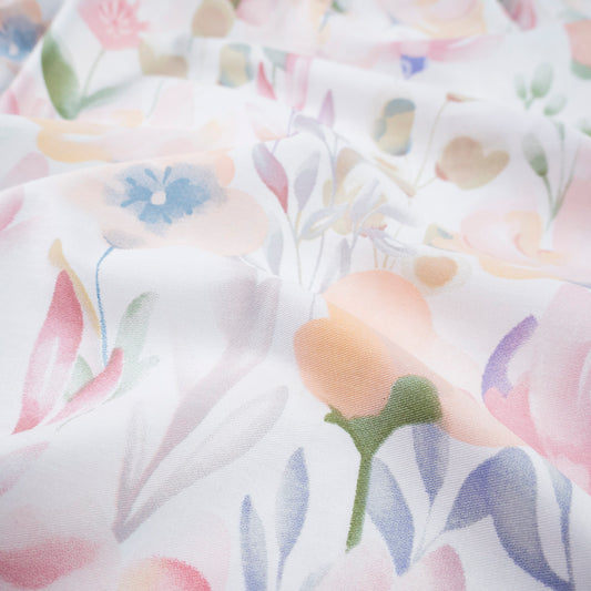 PERCAL 320 HILOS ESTAMPADA BLANCO BRILLANTE FLORAL PASTEL