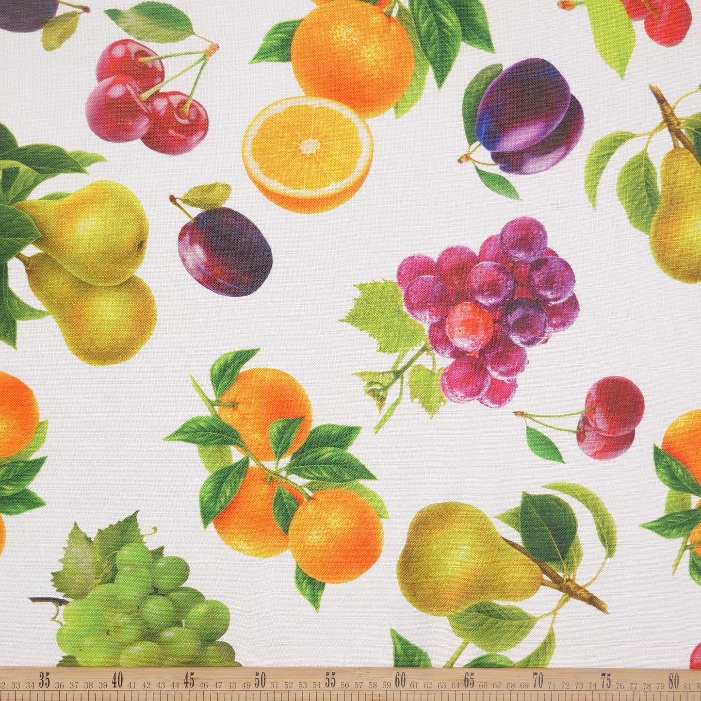 MANTELERIA LINO ESTAMPADO BLANCO BRILLANTE FRUTALES