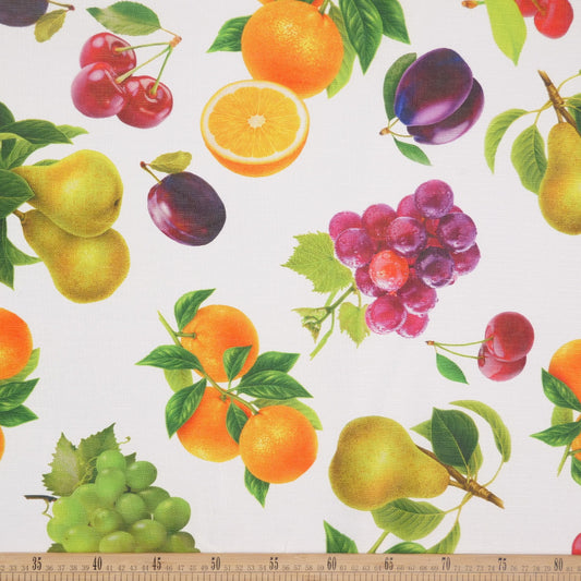 MANTELERIA LINO ESTAMPADO BLANCO BRILLANTE FRUTALES