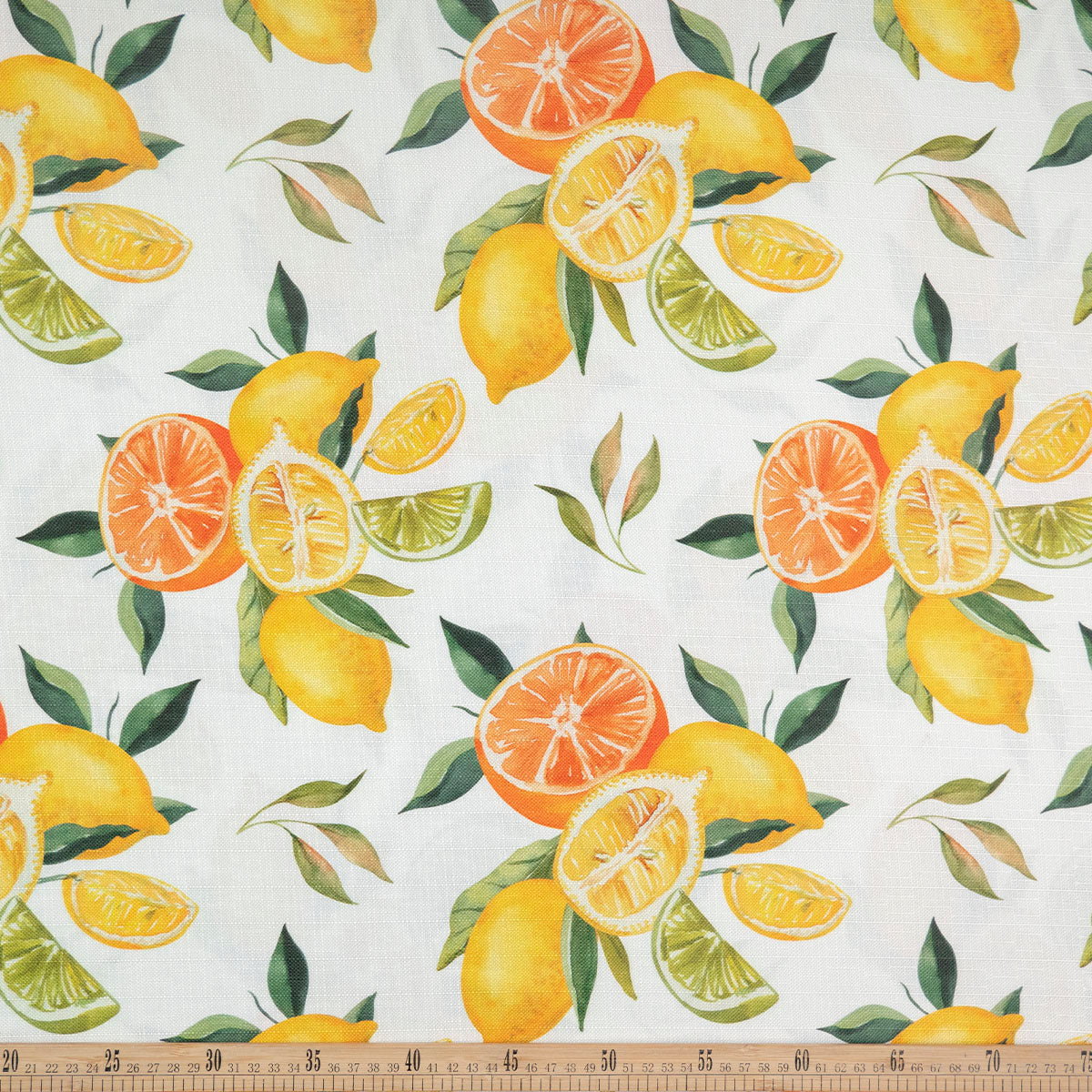 MANTELERIA LINO ESTAMPADO BLANCO BRILLANTE MANDARINAS Y LIMONES