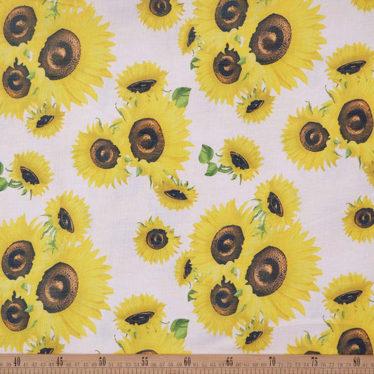 MANTELERIA LINO ESTAMPADO BLANCO BRILLANTE CON GIRASOLES