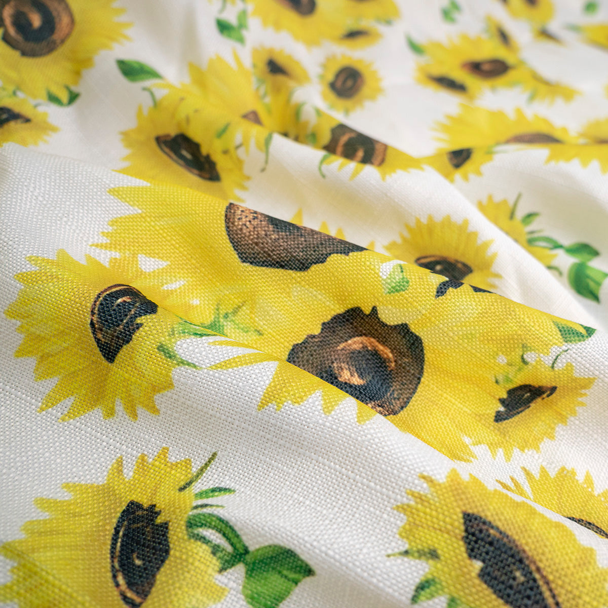 MANTELERIA LINO ESTAMPADO BLANCO BRILLANTE CON GIRASOLES