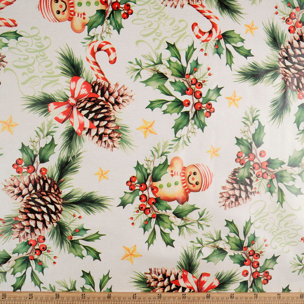PVC DOBLE NAVIDAD BLANCO BRILLANTE PINO, MUÑECO Y BASTON